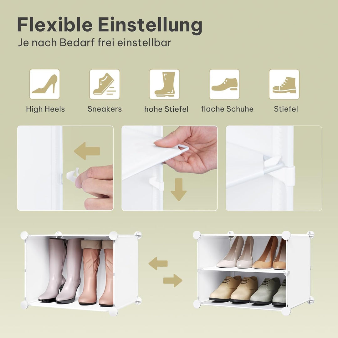 WOLTU Schuhregal, Schuhschrank mit 12 Fächern, Platzsparend, Mit Haken, Schuhablage Kunststoff, für
