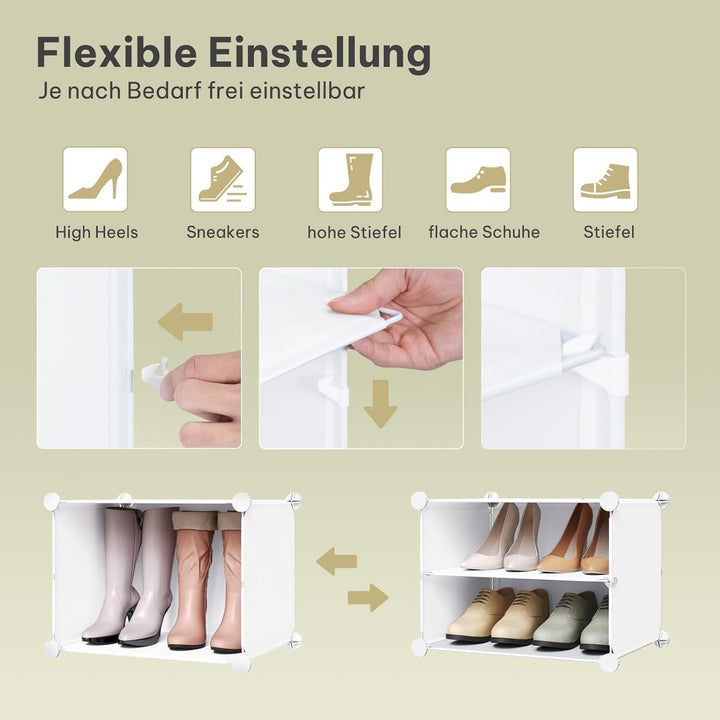 WOLTU Schuhregal, Schuhschrank mit 12 Fächern, Platzsparend, Mit Haken, Schuhablage Kunststoff, für