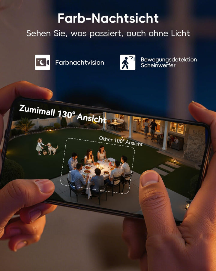 Überwachungskamera Aussen Akku, ZUMIMALL Kamera Überwachung WLAN, Kabellose Überwachungskamera Ausse