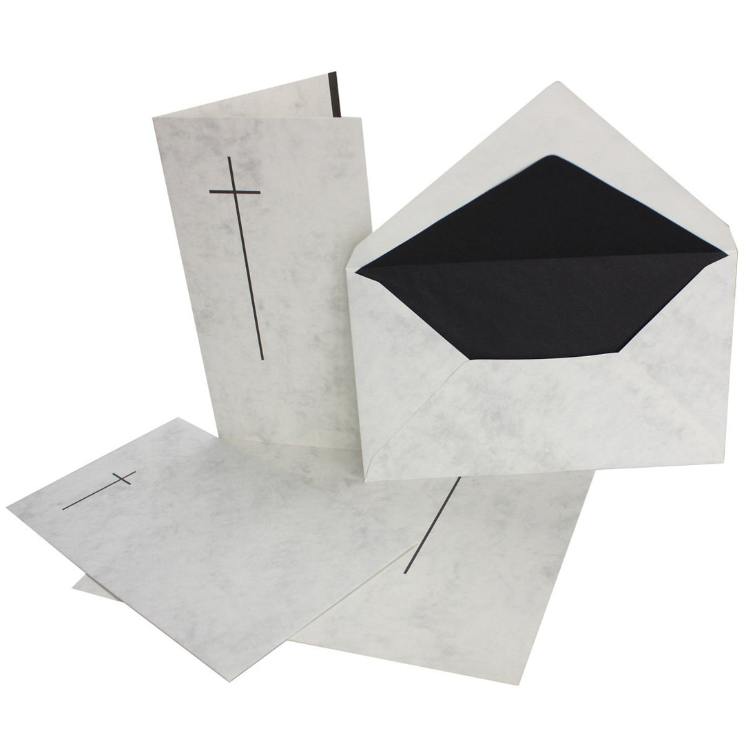 Neuser 50 stück Trauerkarten-set- Doppel-Karte (11,4x19,5 cm) mit Umschlag 12x20 cm, marmoriert mit