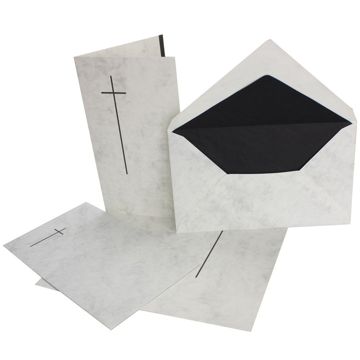 Neuser 50 stück Trauerkarten-set- Doppel-Karte (11,4x19,5 cm) mit Umschlag 12x20 cm, marmoriert mit