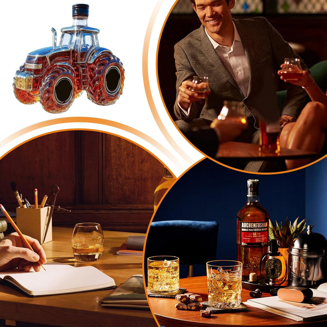 Whiskey-Glasflaschen, 300 ml, Traktor-Design, Getränkebehälter – Wodka-Whiskey-Flaschenspender, für