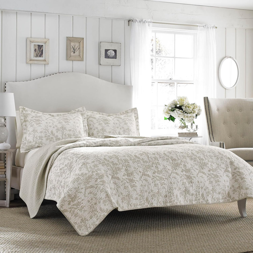Laura Ashley Home Amberley Collection Steppdecken-Set, 100% Baumwolle, atmungsaktiv und leicht, wend
