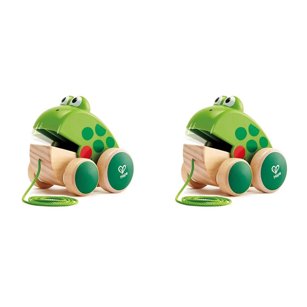 Hape Nachziehfrosch Fridolin von Hape | Holzfrosch Fliegen fressendes Nachzieh-Spielzeug für Kleinki