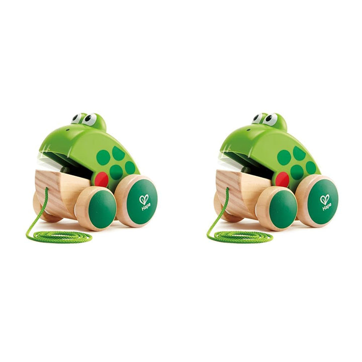 Hape Nachziehfrosch Fridolin von Hape | Holzfrosch Fliegen fressendes Nachzieh-Spielzeug für Kleinki