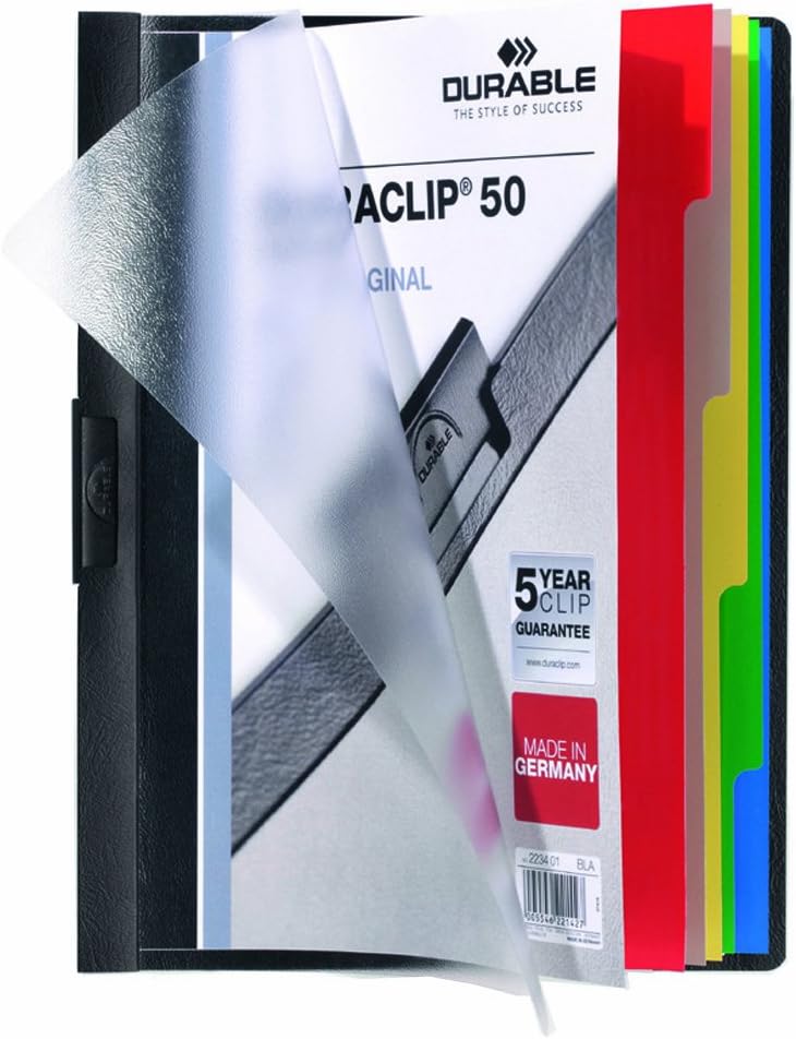 Durable Klemm-Mappe Duraclip Original 50 Index mit Register, 25 Stück, schwarz, 223401 DIN A4 inkl.