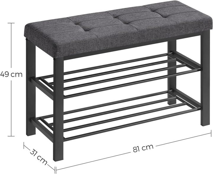 SONGMICS Schuhbank, Schuhregal mit 3 Ebenen, Schuhaufbewahrung, Sitz mit Schaumstoffpolsterung, Lein