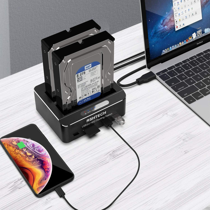 Dualschacht Festplatten Docking Station, RSHTECH USB 3.0 Aluminium Festplatten Dockingstation Offlin