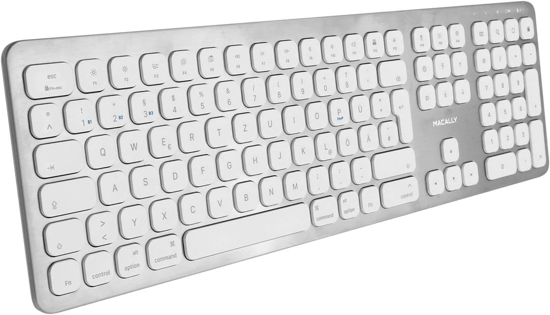 Macally BTWKEYMB-DE, erweiterte Quick-Switch Bluetooth Funk-Tastatur für Mac, PC, iOS und Android, Z