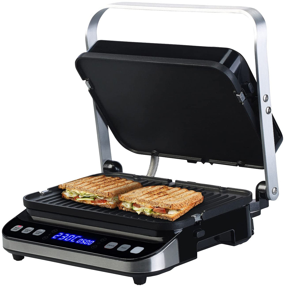 Rosenstein & Söhne Grill: Digitaler Panini-, Sandwich- & Kontaktgrill, Timer & Memory, 2.000 W (Kont