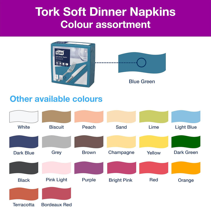 Tork 477914 Soft Dinnerserviette Blaugrün / Papierservietten 3 lagig / Ideale Qualität und Grösse fü