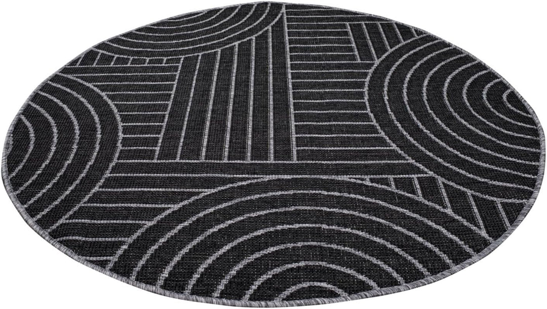 carpet city Outdoor Teppich Wetterfest 120 cm Rund - Grau-Anthrazit - Wendeteppich, Beidseitiges Geo
