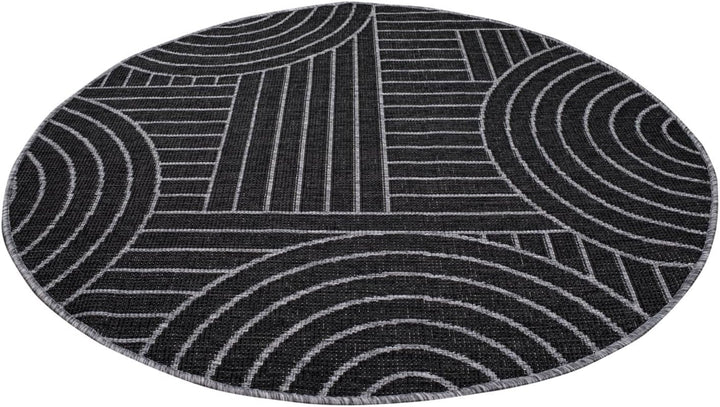 carpet city Outdoor Teppich Wetterfest 120 cm Rund - Grau-Anthrazit - Wendeteppich, Beidseitiges Geo