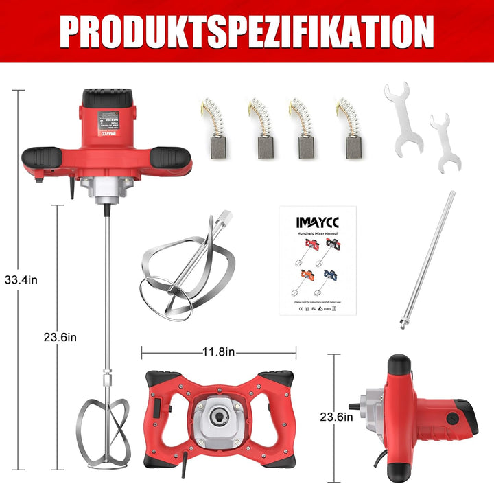 IMAYCC Mörtelrührer, 2100W Betonmischer, Rührwerk Beton with 6 Speed, Quirl Mörtelrührer m14, Rührge