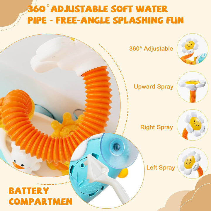 Qingning Badespielzeug mit Sonnenblume 360°Drehbarer Duschkopf ab 1-4 Jahre | Badewannenspielzeug, E