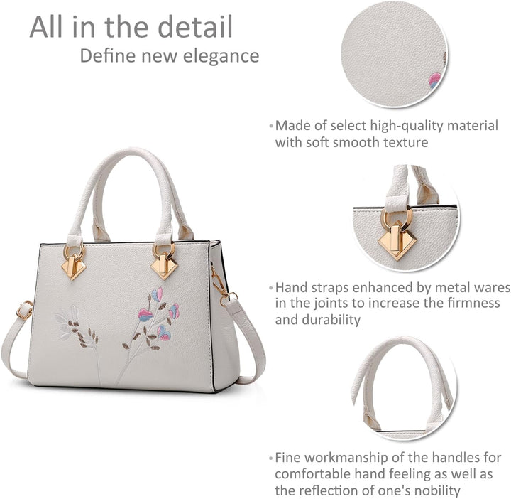 NICOLE & DORIS Retro Women Top Handle Handbags Tote Purse Shoulder Bag Crossbody Bag PU Leather Weis