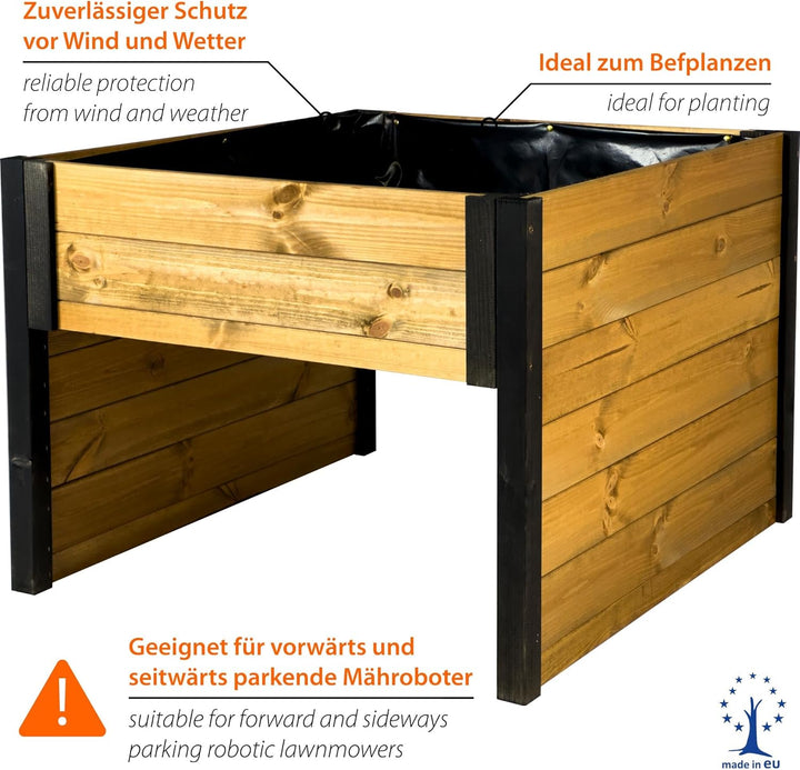 dobar® green label Mähroboter-Garage aus Holz mit Pflanzkasten inklusive Schafswolle - Automower-Unt