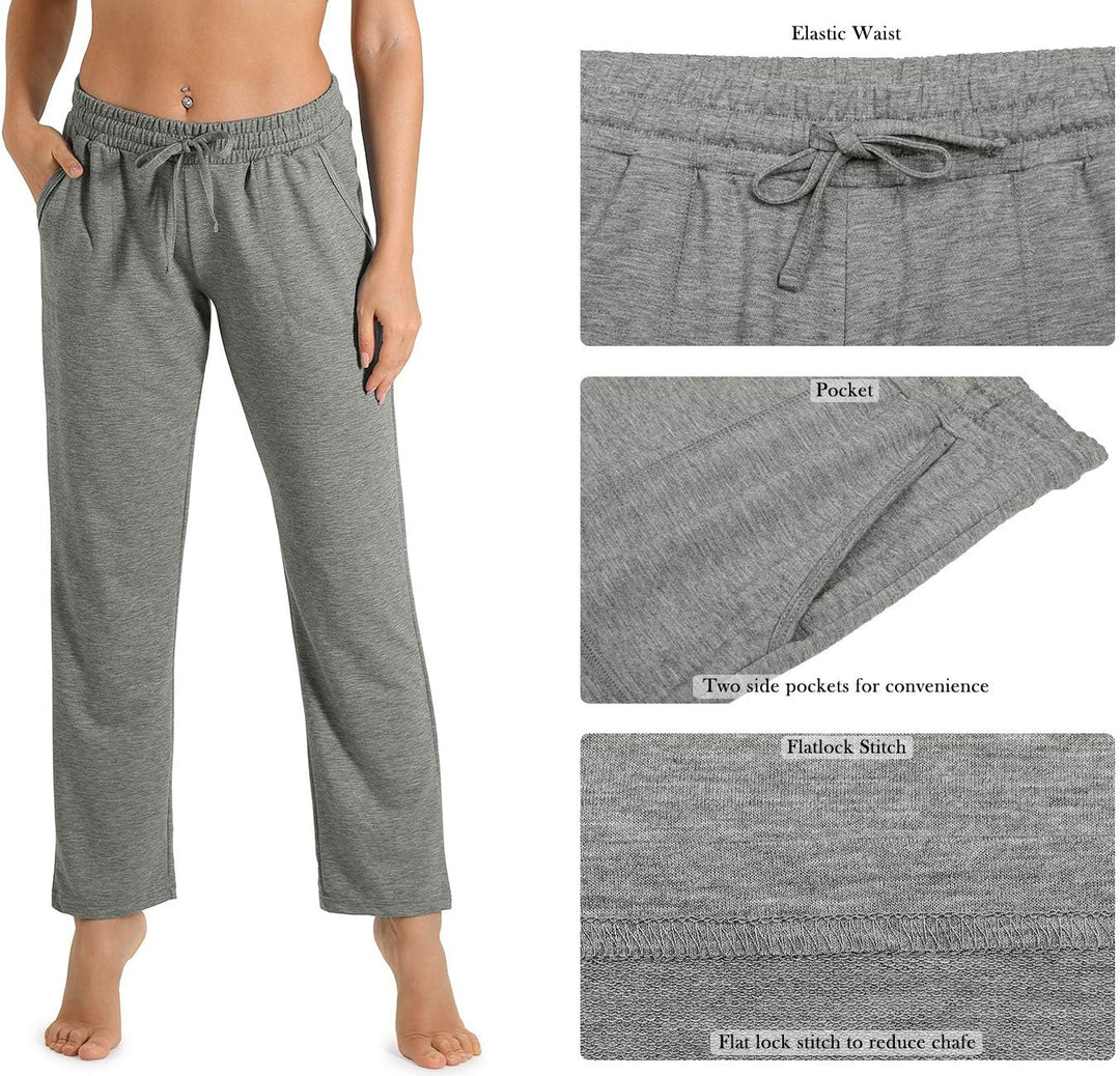 icyzone Damen Jogginghose Sweathose Lang Sporthose Freizeithose geradem Bein Hose mit Tunnelzug L Gr