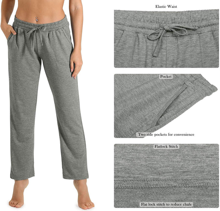 icyzone Damen Jogginghose Sweathose Lang Sporthose Freizeithose geradem Bein Hose mit Tunnelzug L Gr