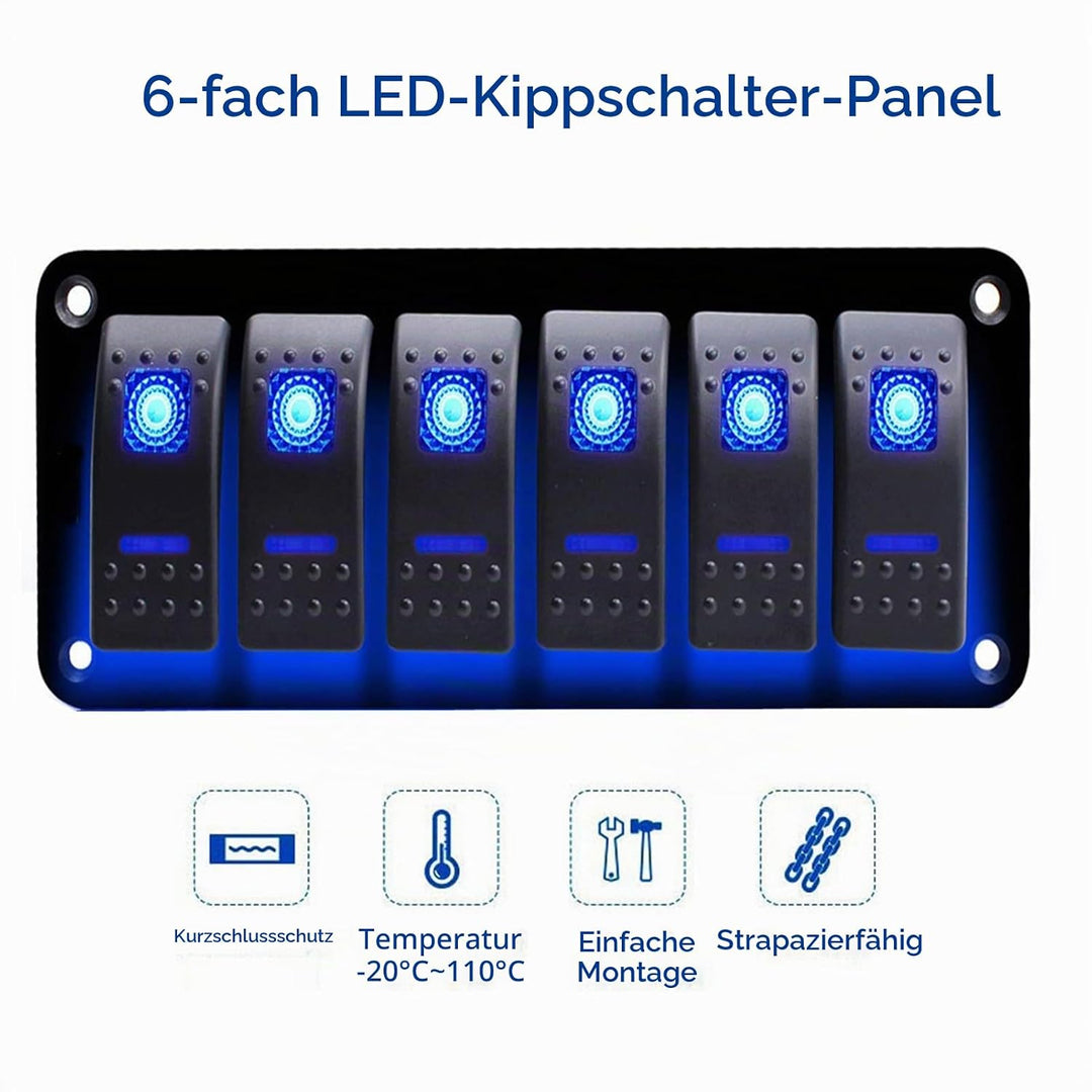 Geloo 6 Gang Wippschalter Panel für Boot Marine Kippschalter 12V/24V Wasserdicht Schalter Panel für