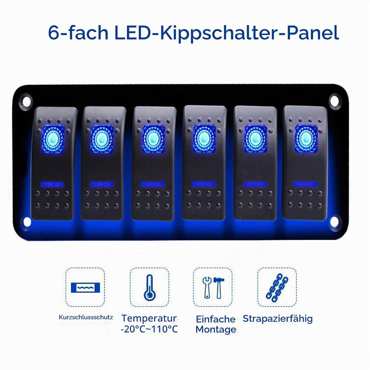 Geloo 6 Gang Wippschalter Panel für Boot Marine Kippschalter 12V/24V Wasserdicht Schalter Panel für