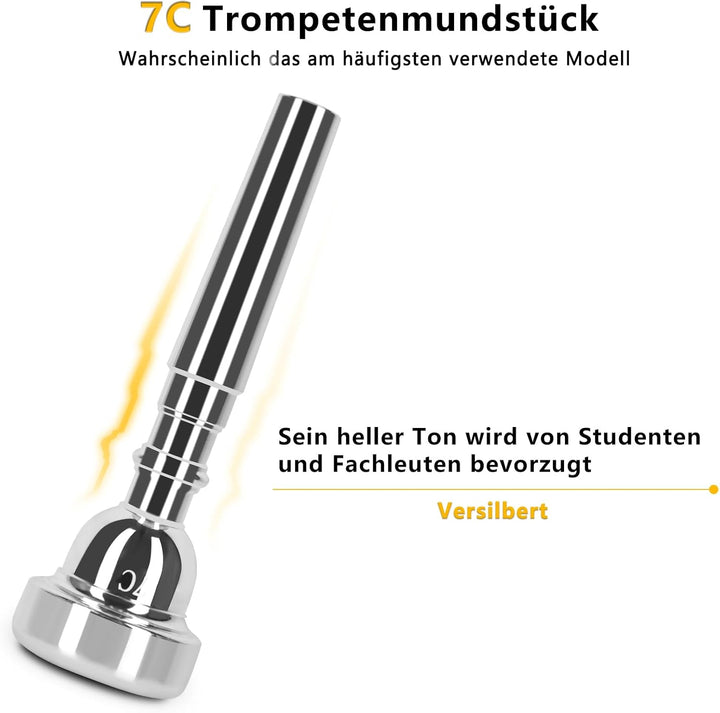 EASTROCK Standard Trompeten Set Standard-Bb-Messing Trompete Mit Hartschale, Handschuhen,7C Trompete