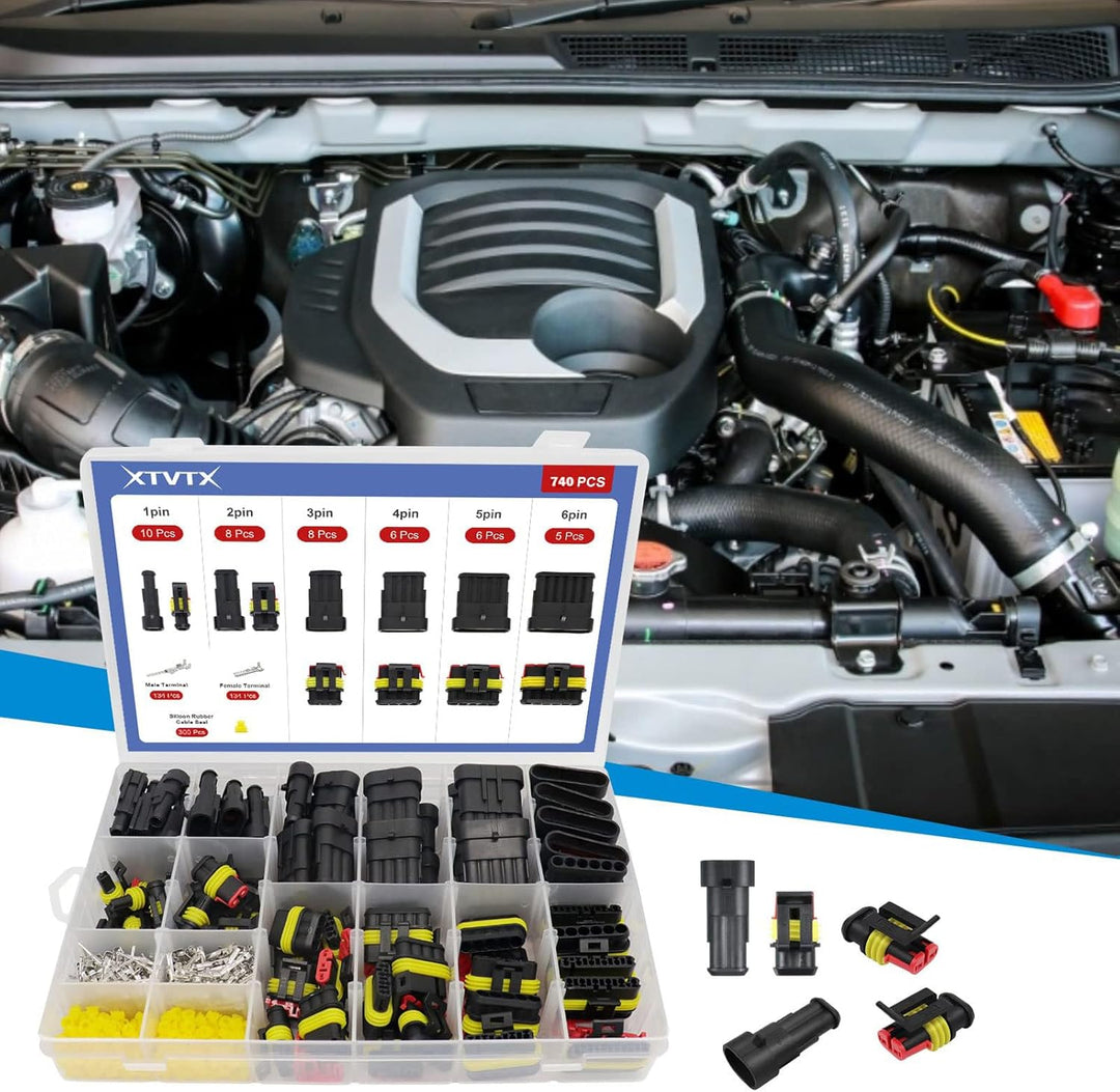 740pcs kfz Stecker,kfz Steckverbinder,kfz Stecker Wasserdicht,Wasserdichte Stecker 12v,mit Crimpzang