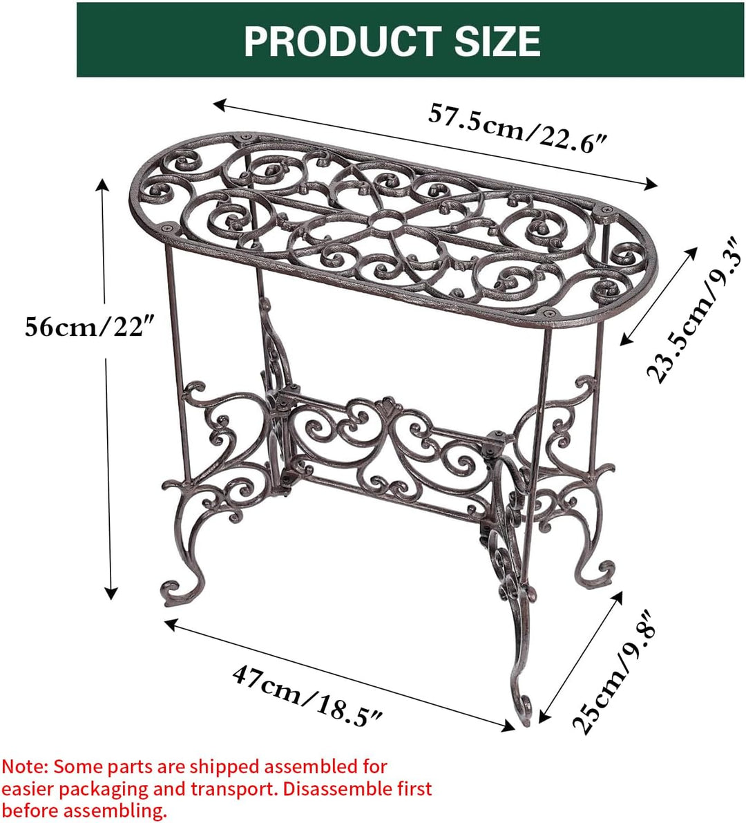 Sungmor Topfpflanzenständer aus Gusseisen, robust, 56cm Metallständer, 1 Ebene, dekorativer und Vint