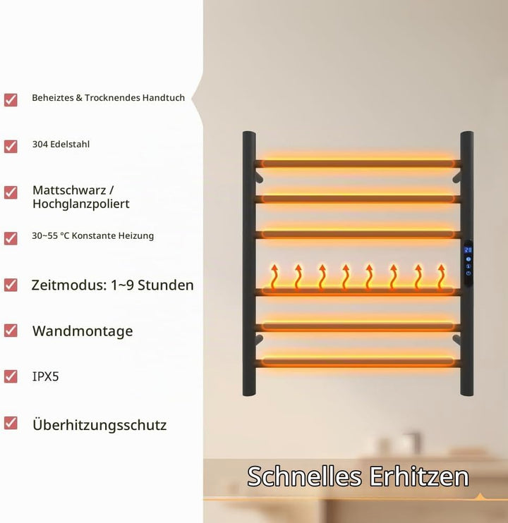 KWW Ferngesteuerter Handtuchwärmer für Badezimmer, 1–9-Stunden-Timer und Einstellbarer Temperatur, L