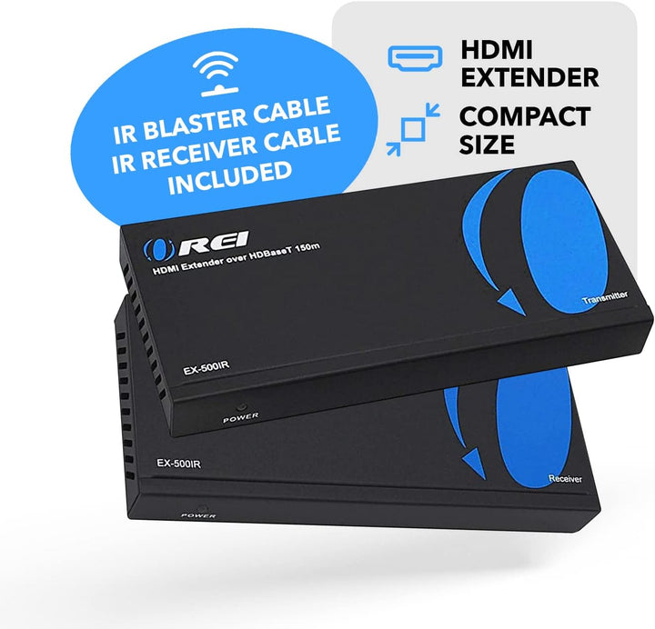 OREI HDBaseT HDMI Extender Over Cat5e/6 Ethernet LAN Cable - Up to 500 Feet - IR, HDMI Loop-Out, RS-