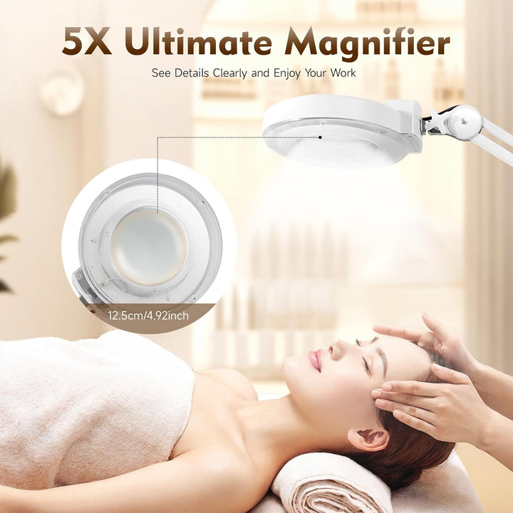 5X LED Lupenleuchte 125MM Lupenlampe mit Standfuss, 5 Dioptrien Lupe mit Licht Standlupe Arbeitsleuc