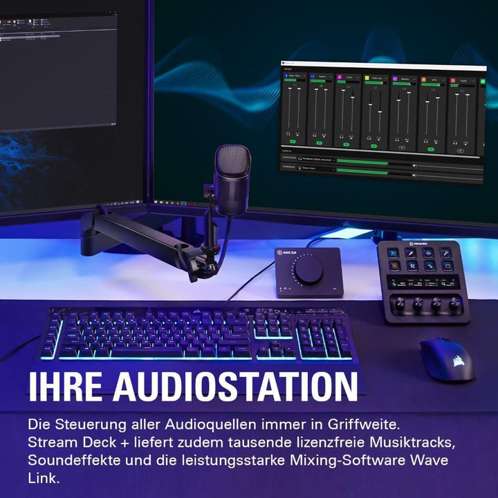 Elgato Audiomixing-Bundle - Audiomixer, Studio-Controller, Dynamisches XLR-Mikro für Podcasting, Str