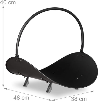 Relaxdays Kaminholzkorb schwarz, Brennholzkorb gross, Holzwiege Kamin, Feuerholzkorb Metall, HxBxT 4