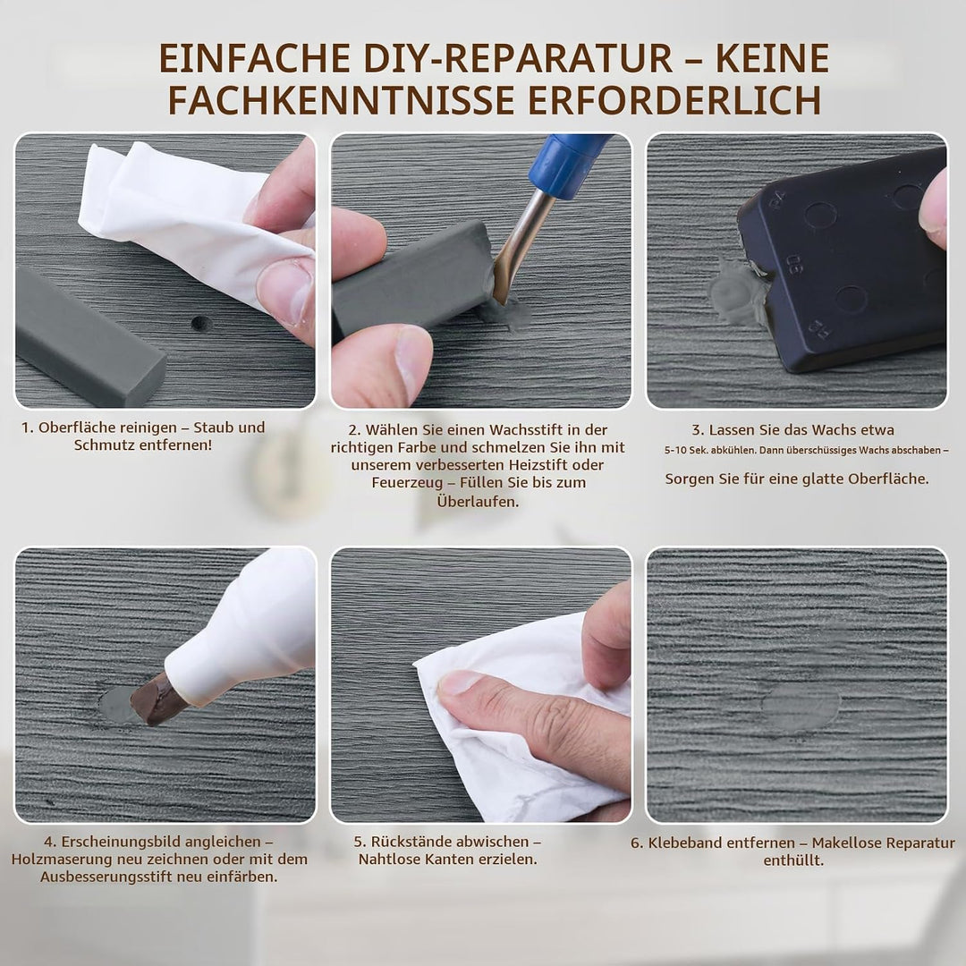 Laminat Reparaturset, 11 Farben Vinylboden Reparaturset mit Wärmestift Parkett Möbel Hartwachs Repar