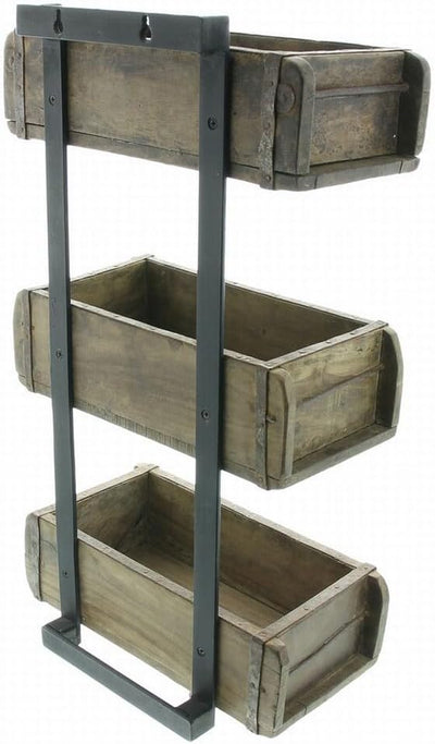 Dekoleidenschaft Wandregal Kolonial aus recyceltem Holz im Used Look, Regal mit 3 Holzkisten, Hänger