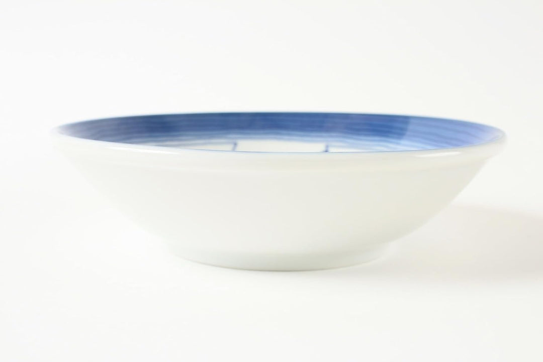 Mino ware GBS204 japanische Keramikteller, rund, fünf Katzengesichter, Weiss und Blau, hergestellt i