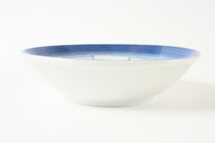 Mino ware GBS204 japanische Keramikteller, rund, fünf Katzengesichter, Weiss und Blau, hergestellt i