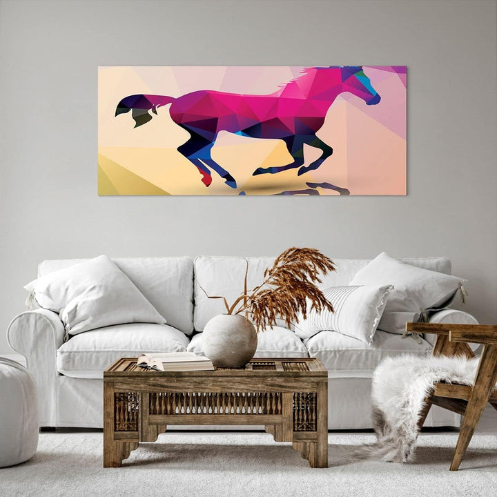 Wandbilder Dekoration Wohnzimmer Pferd Tiere Geometrie Diamant Panorama Bilder auf Leinwand 120x50cm