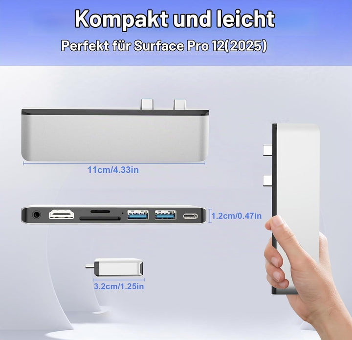 Surface Pro 12 Zubehör Dockingstation, USB-Hub und Adapter mit 4K HDMI, USB-C Thunderbolt 4 (Display