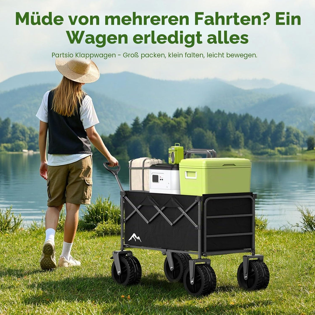 Festival-Trolley, 300 l, faltbarer Strandwagen mit verstellbarer Heckklappe, 360°-Rädern und Bremsla