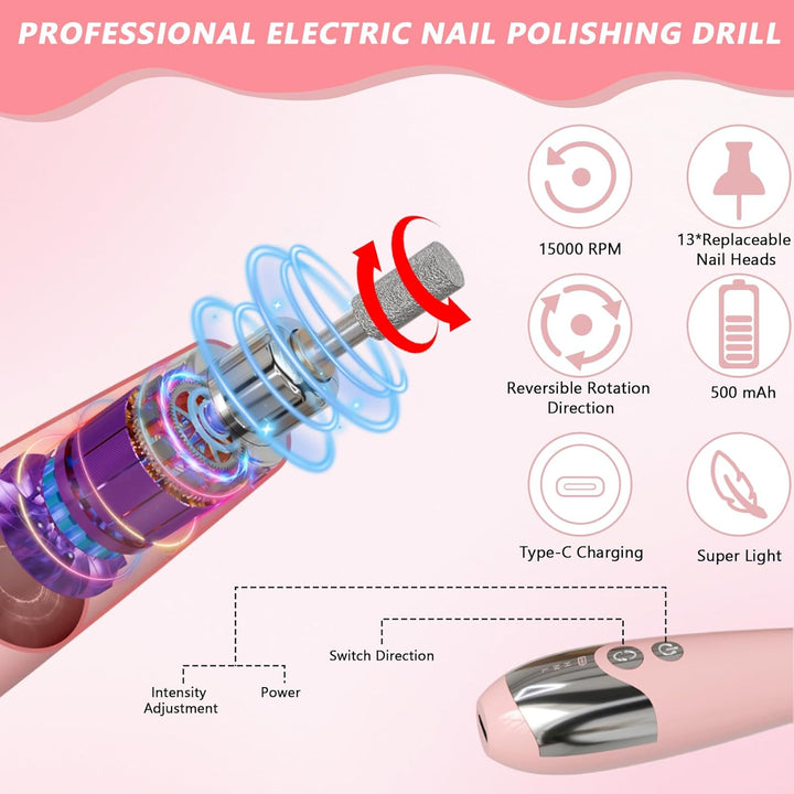 Nagelstaubsauger mit Elektrischer Nagelfräser, Professioneller Nagelbohrer und Staubabsauger 2-in-1,