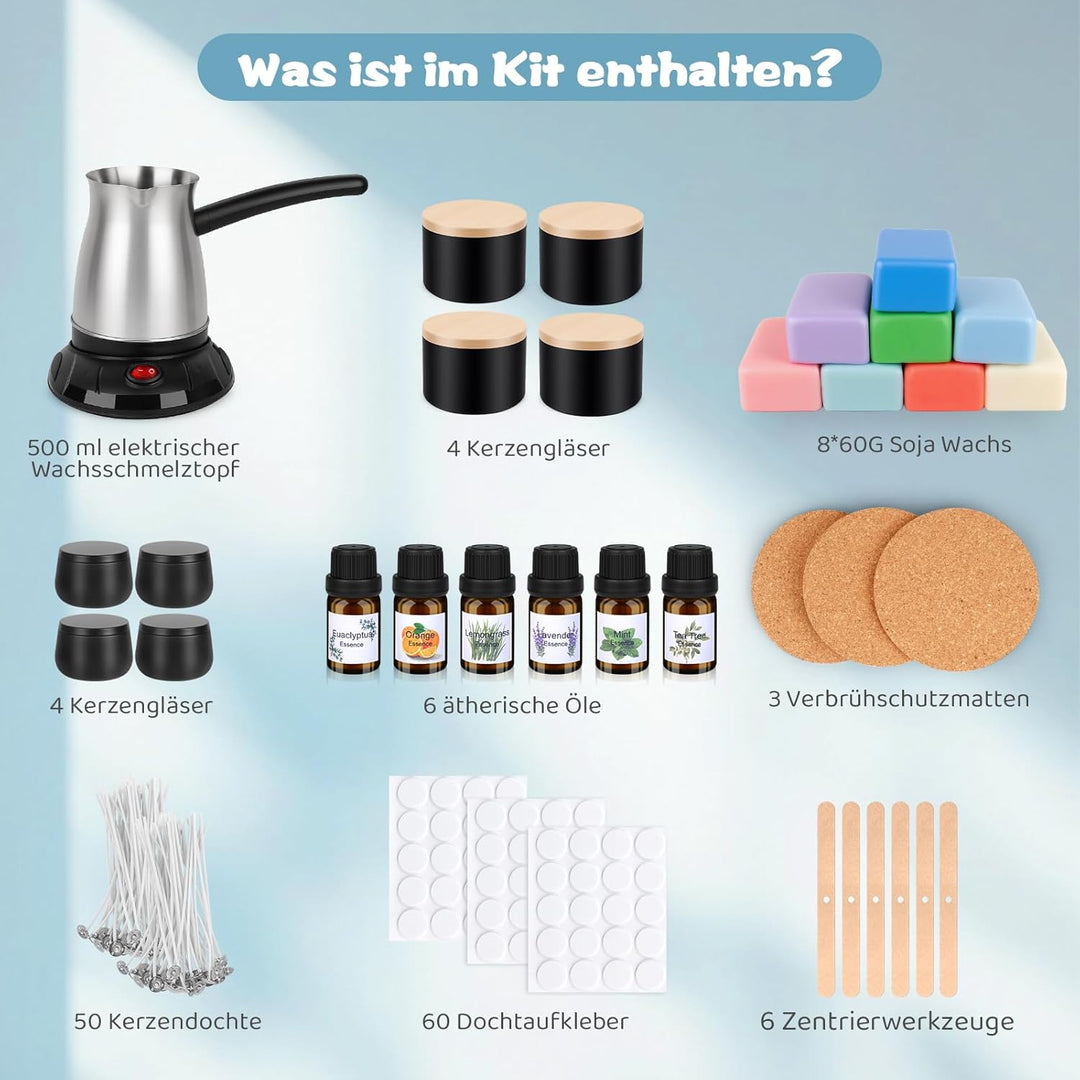 Kerzen Selber Machen Set, Elektrischer Wachsschmelzer, 480g Farben Natürliches Sojawachs, Kerzenhers