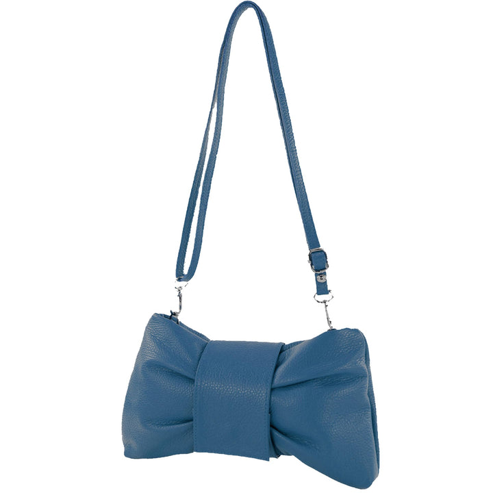 modamoda de - T214 - ital. Umhängetasche Clutch Leder Klein Saphirblau, Saphirblau