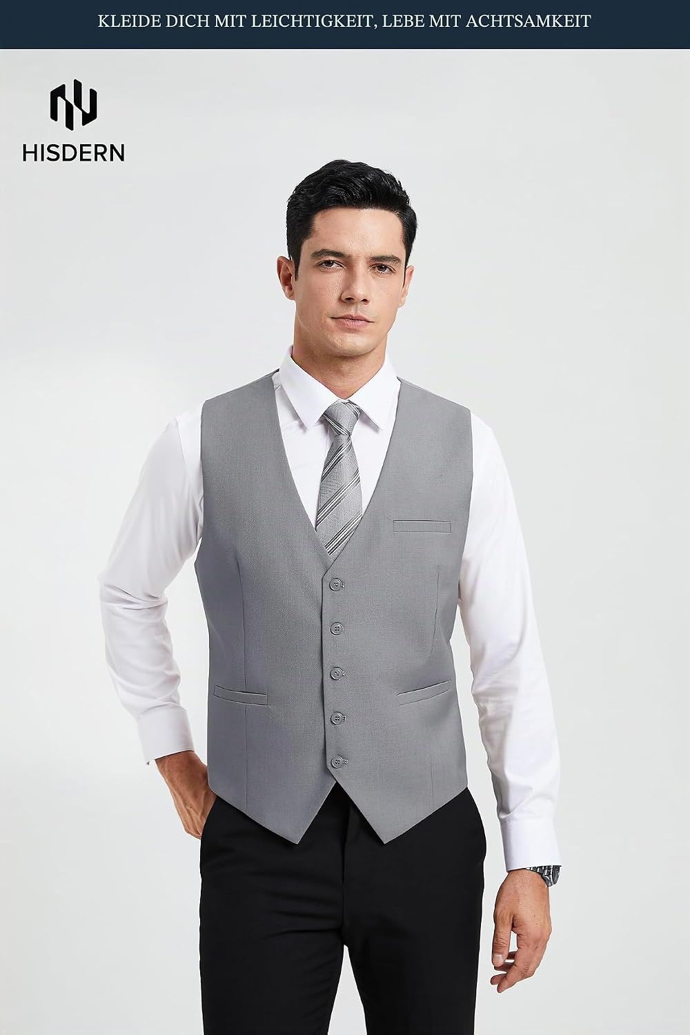 HISDERN Herren Formale Hochzeit Party Weste Baumwolle Einfarbig Weste XS Hellgrau, XS Hellgrau