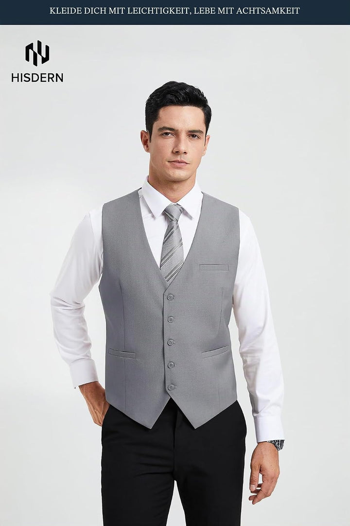 HISDERN Herren Formale Hochzeit Party Weste Baumwolle Einfarbig Weste S Hellgrau, S Hellgrau
