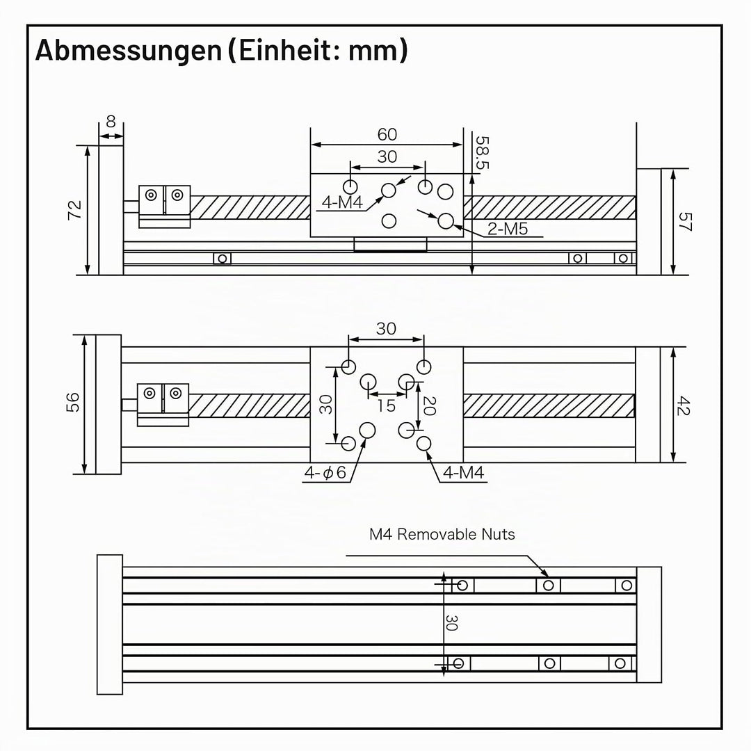 RATTMMOTOR 300mm Verfahrweg Länge Linear Schienenführung CNC Linearschlitten Tisch Lineartischantrie