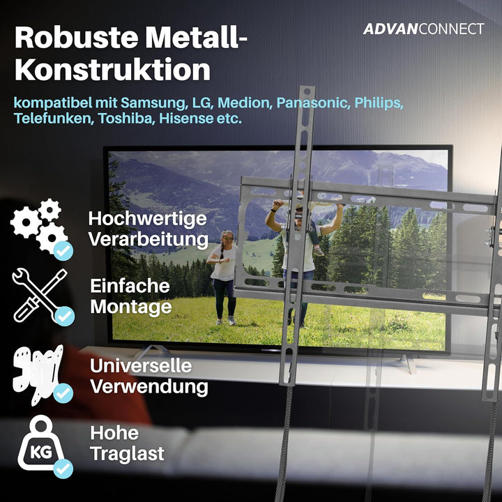 TV Wandhalterung, Fernsehhalterung max. VESA 400x400 mm, max 45kg, neigbare Universal Halterung für