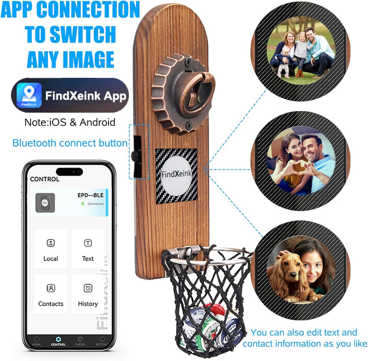 ZONSUSE Flaschenöffner Wand Magnet mit DIY E-Ink-Bildschirm, Vintage Holz Bieröffner Wand mit Behält