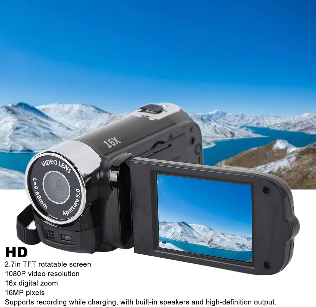 1080P Digital Videokamera, 16 MP DV Kamera, 2,7 Zoll TFT Drehbildschirm, 16 Fach Digitalzoom, USB Ka