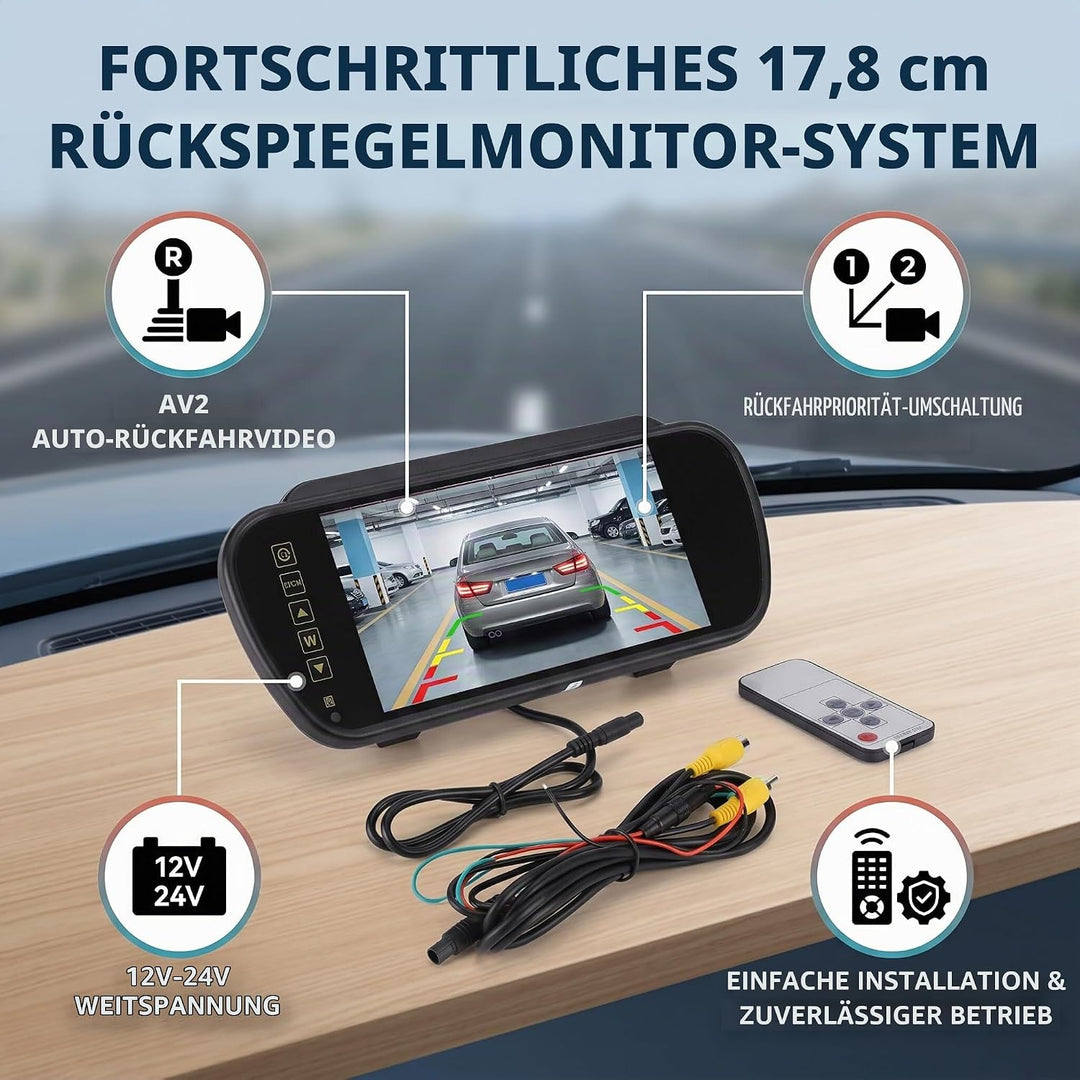7-Zoll Auto PKW Rückspiegel Display LCD TFT Einparkhilfe Bildschirm Rückfahrkamera Rückfahrkamera-Bi